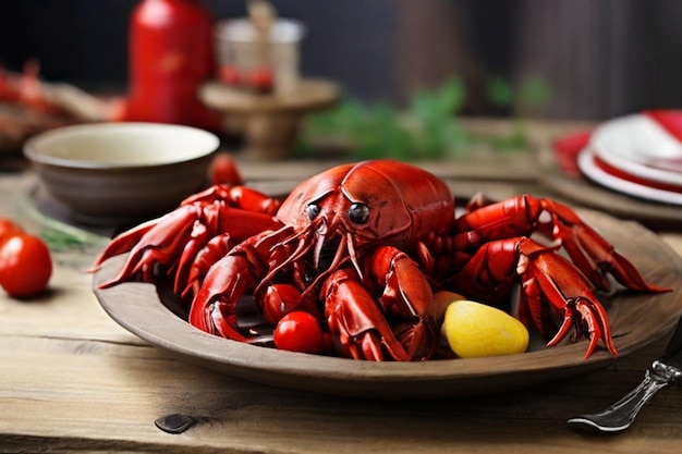 Rustic Style Table Setting with Red Boiled Crawfishes Crayfish Delight