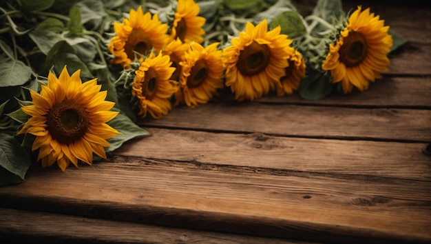 rustic sunflowers against wooden wall background