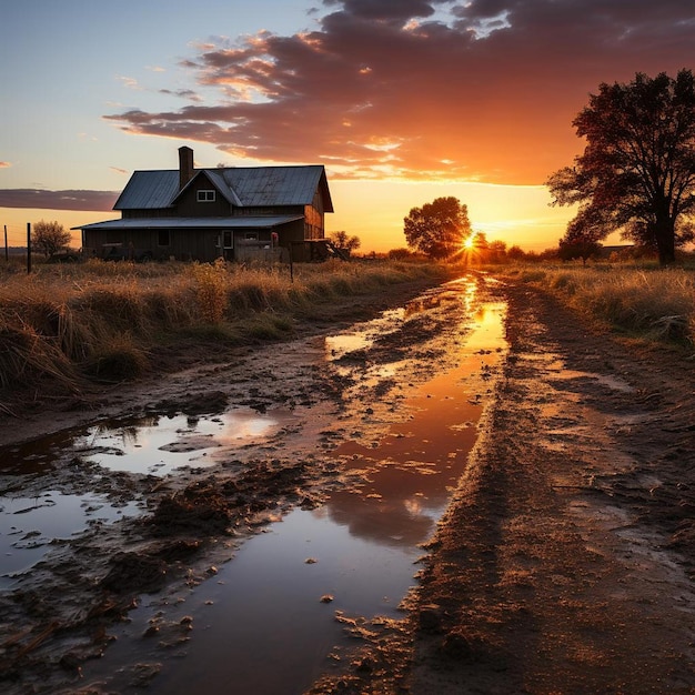 Rustic Sunset Splendor Autumn Landscape Photo