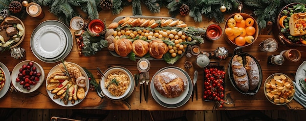 Photo rustic table set with an array of bavarian delicacies under festive decor