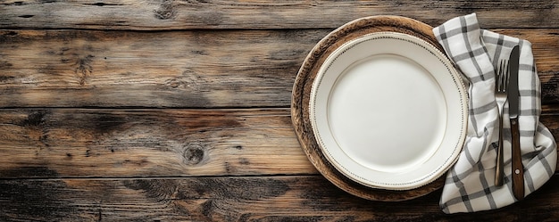 Photo a rustic table setting with linen cloth against tableware