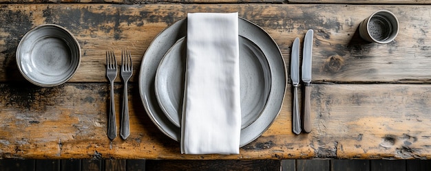 A rustic table setting with linen cloth against tableware