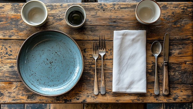 A rustic table setting with linen cloth against tableware