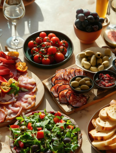 Photo rustic tapas assortment on a beige background