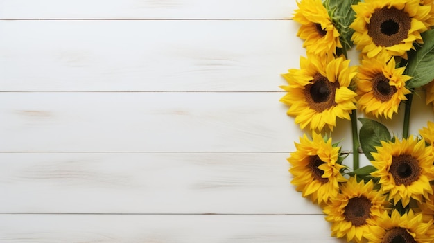 Rustic Vintage Sunflowers on White Wooden Background AI Generated