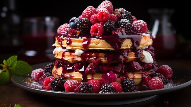 Rustic Waffle Stack with Homemade Berry Sauce