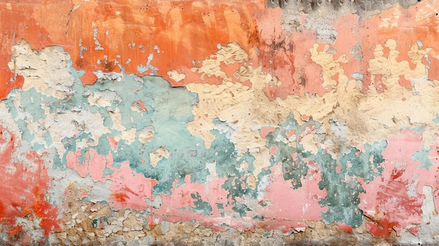 Rustic Weathered Wall Texture With Flaking Layers Of Paint In Coral Peach And Teal AI Generated