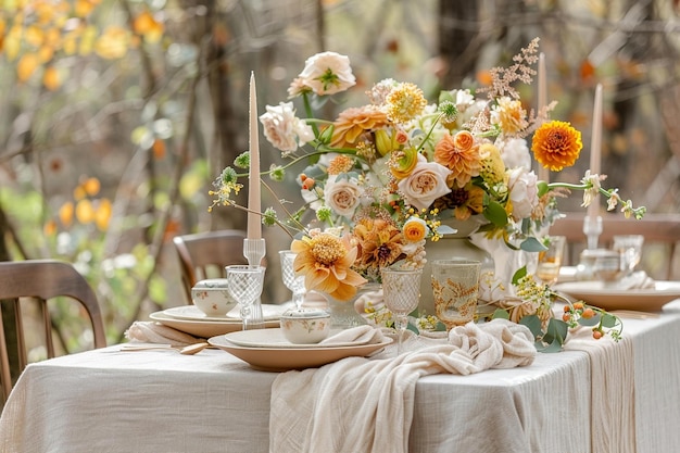 Rustic Wedding Table Flowers Plates