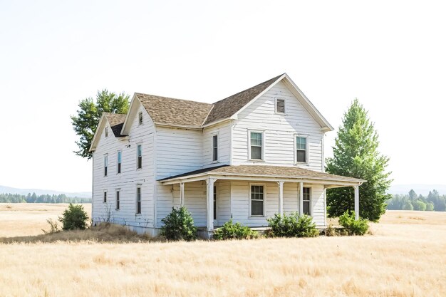 Photo rustic white farmhouse in a field of wheat