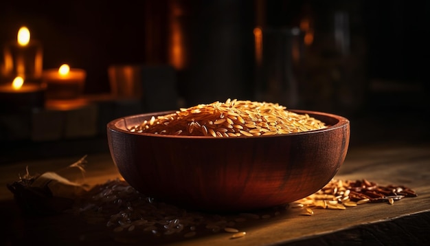 Rustic wholegrain snack Fresh oatmeal with ripe fruit and seeds generated by AI