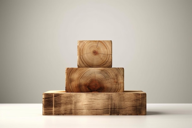 Rustic wood pieces podium isolated on light background