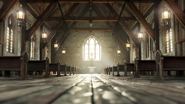 Rustic Wooden Beams in Traditional Church Interior