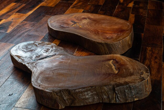 Rustic wooden boards on a wooden table for a photo backdrop