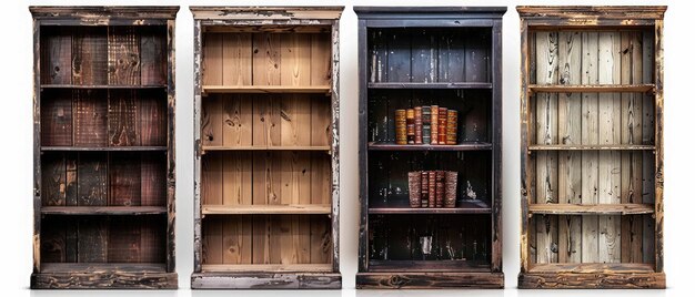 Photo rustic wooden bookshelves in various styles