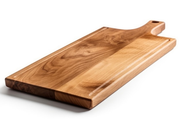 Rustic wooden cutting board on a clean white background Generative AI