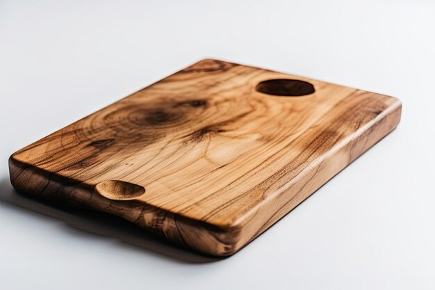 Rustic wooden cutting board on a tabletop Generative AI