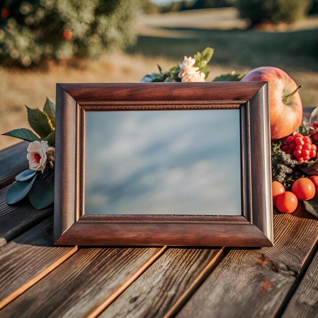 A rustic wooden frame with a blank canvas perfect for showcasing your products or messages