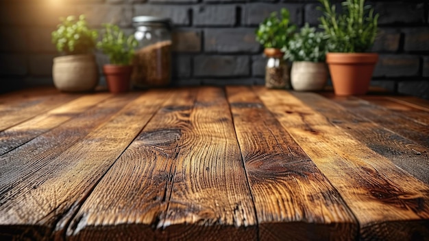 Rustic Wooden Kitchen Table with Vintage Background