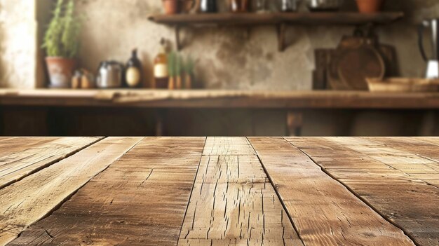 Rustic Wooden Kitchen Table with Vintage Background