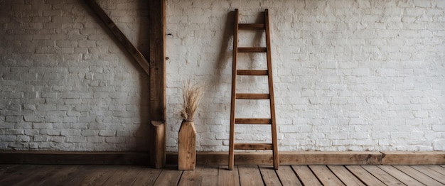 Photo a rustic wooden ladder leaning against an old barn wall showcasing timeless charm