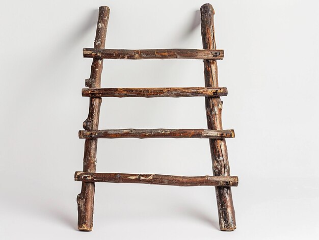 Photo rustic wooden ladder made from branches showcasing natural texture and craftsmanship