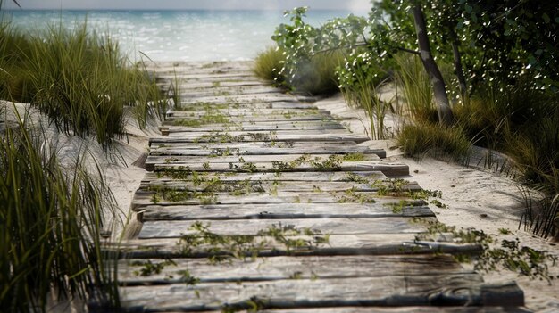 Photo rustic wooden pathway to beach nature scene