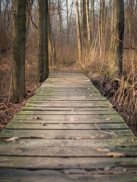 Photo rustic wooden pathway through serene forest