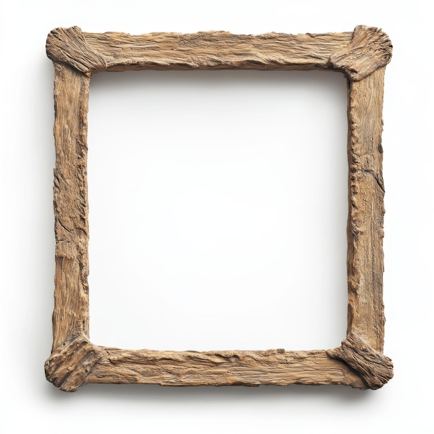 Rustic wooden picture frame with textured design on white background