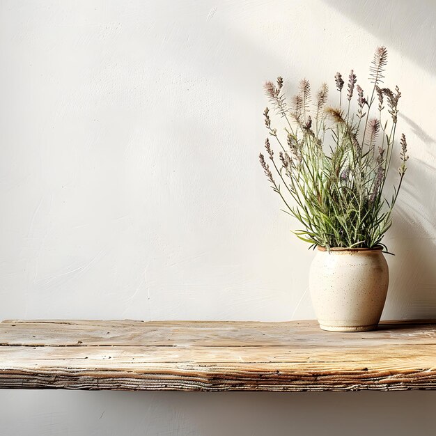 Photo rustic wooden shelf with flower arrangement