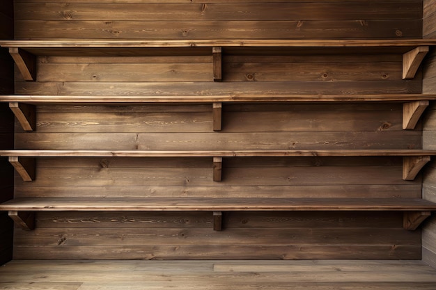 Rustic wooden shelves on wall