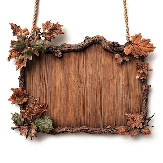 Rustic Wooden Sign with Autumn Leaves