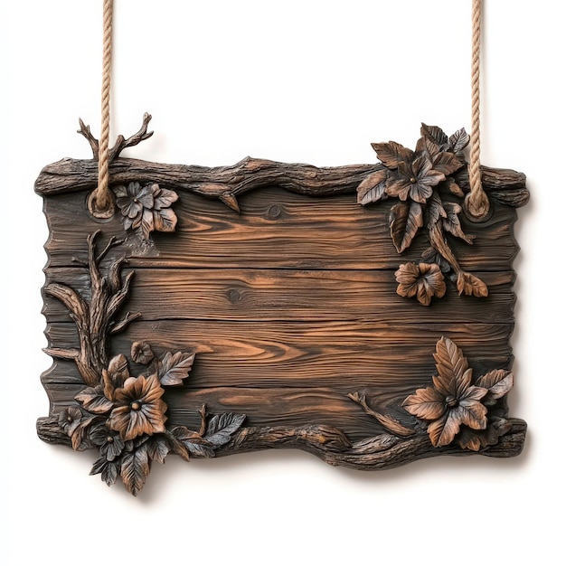 Rustic Wooden Sign with Carved Floral Decorations