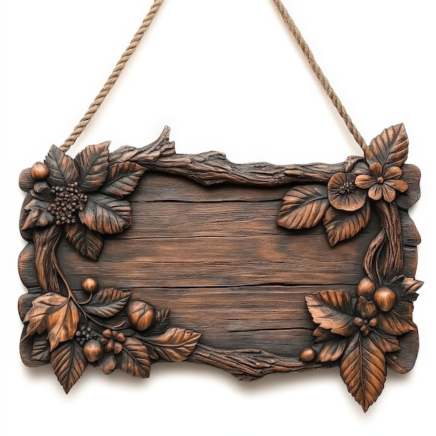 Rustic Wooden Sign with Carved Floral Design