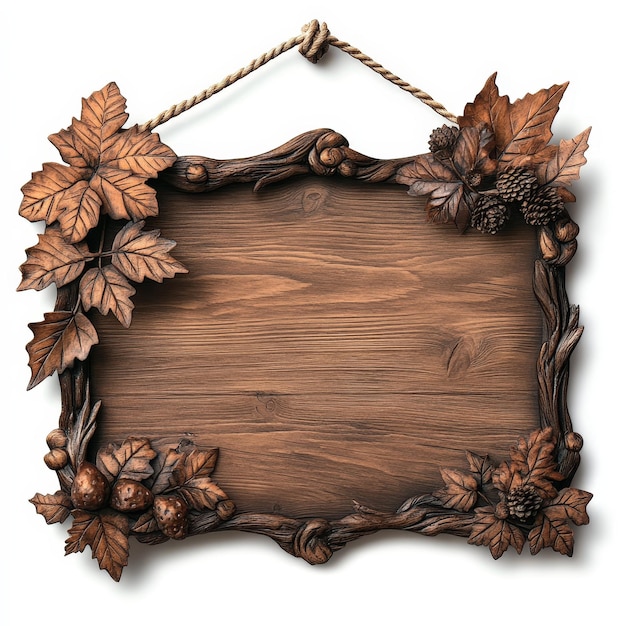 Rustic Wooden Sign with Carved Leaf and Berry Design