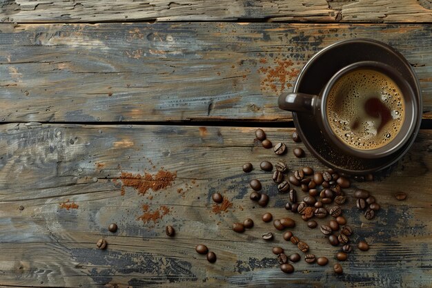 Rustic Wooden Surface with Scattered Beans