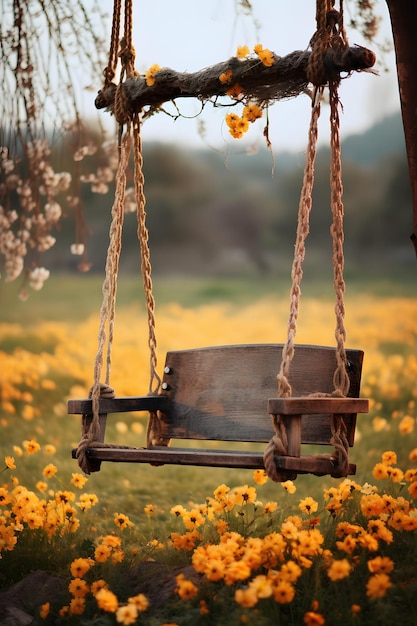 Photo rustic wooden swing