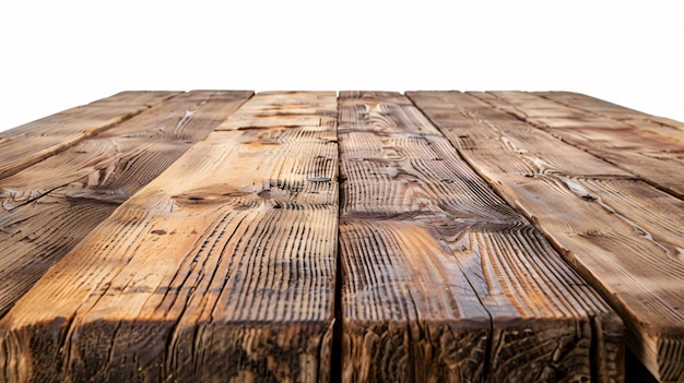 Rustic Wooden Table Background on White for Professional Presentation and Design Projects