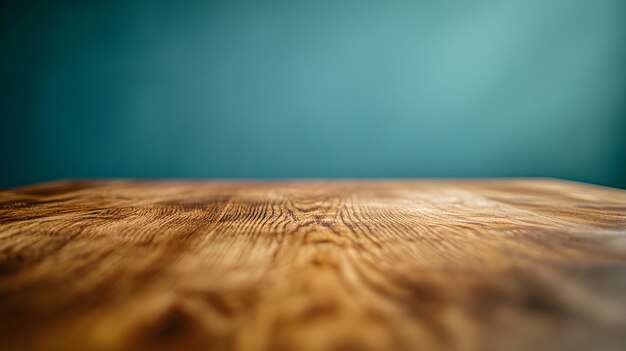 Rustic Wooden Table with Blurred Blue Background