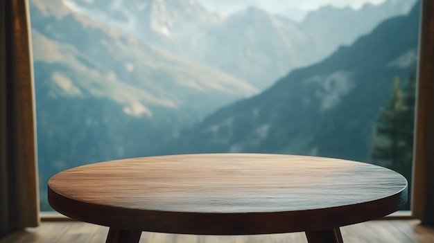 Photo rustic wooden table with mountain view