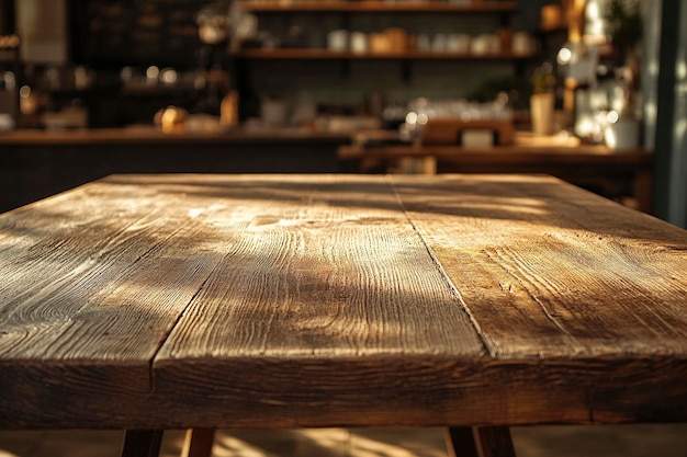 Photo rustic wooden tabletop in a cozy caf setting