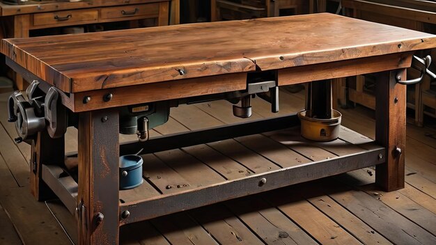 Photo rustic workbench with industrial design