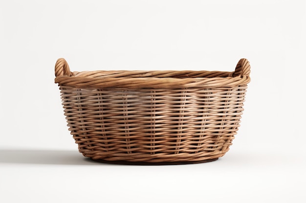 A Rustic Woven Wicker Basket With Handles Isolated on a White Background on a Clear PNG or White Background