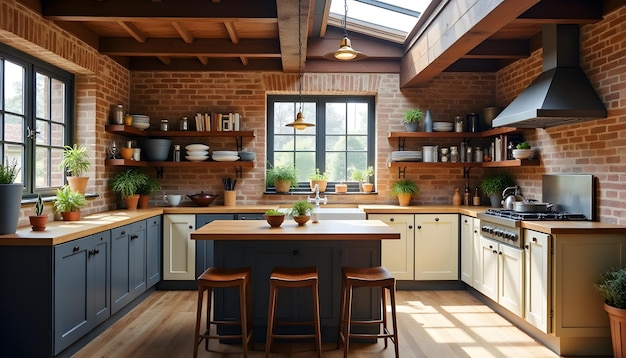 RusticModern Kitchen with Blue Cabinetry and Wooden Accents