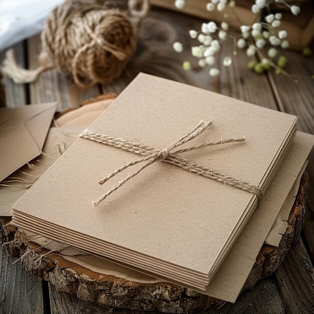 Photo a rusticstyle invitation with kraft paper and twine