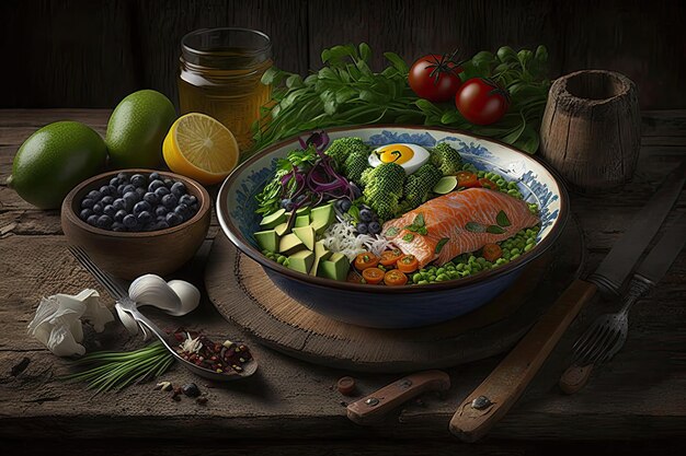 A rusticstyle meal made with wholesome natural ingredients that provide nourishment and satisfaction This type of meal may include fresh vegetables fruits whole grains Generative AI