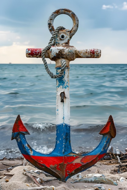 Rusty Anchor on a Sandy Beach by the Sea Generative AI