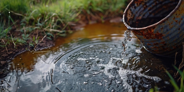 Rusty Bucket Pours Water