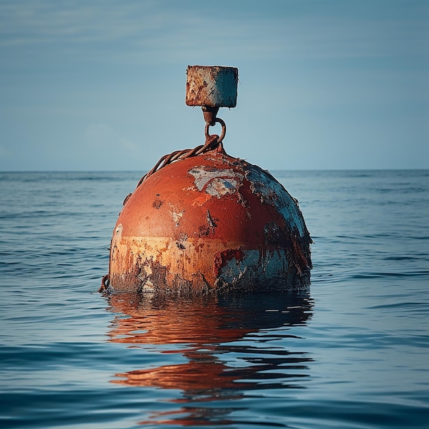 A rusty buoy sways in the waves