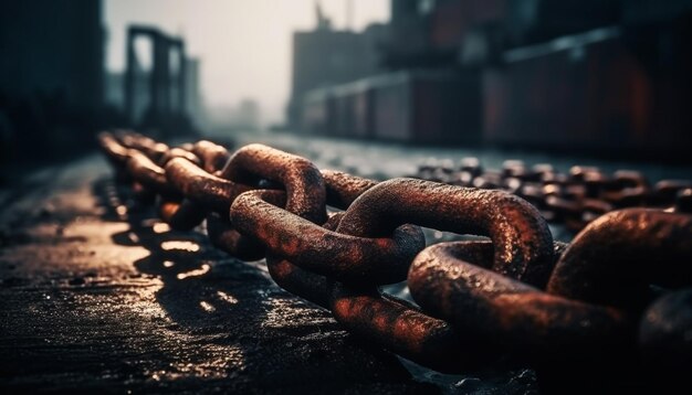 Rusty chain attached to old steel fence generated by AI