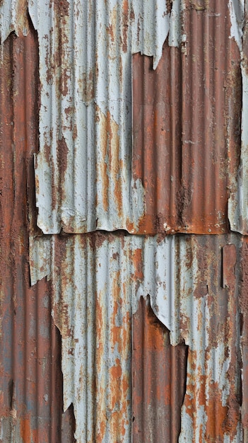 Photo rusty corrugated metal revealing layers of weathered colors over time